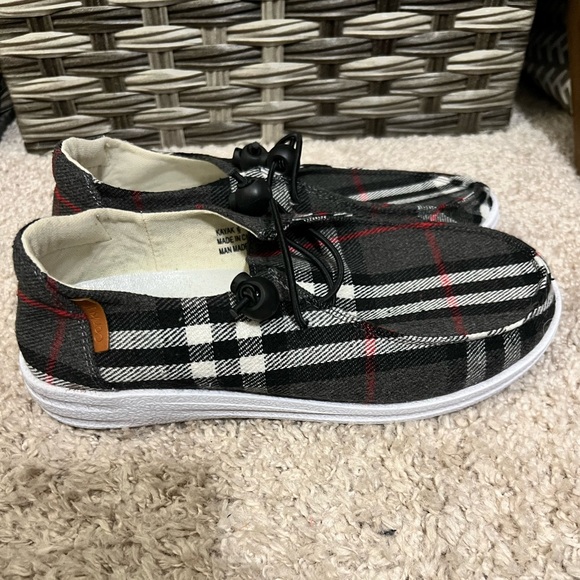 Corkys Kayak Slip On Flats in Black, White, and Red Plaid - Picture 3 of 8